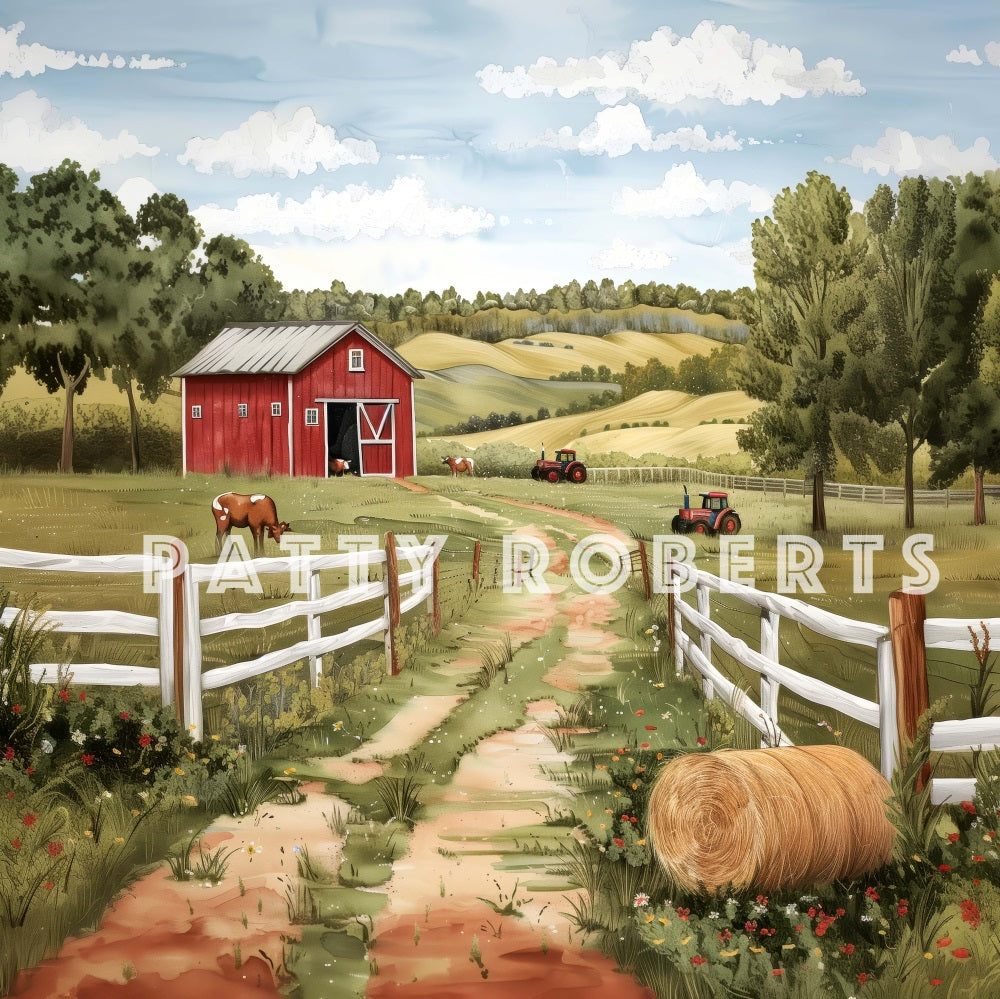 Kate Countryside Barn Hay Bale Farm Road Backdrop Designed by Patty Roberts