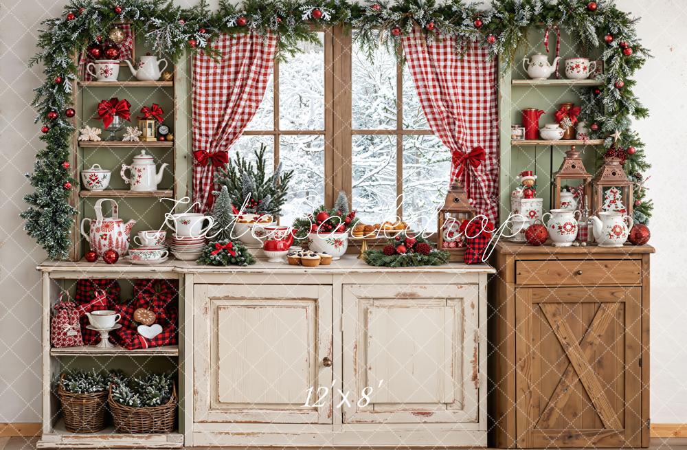 Kate Christmas Kitchen Window Fleece Backdrop Designed by Emetselch - Kate Backdrop AU