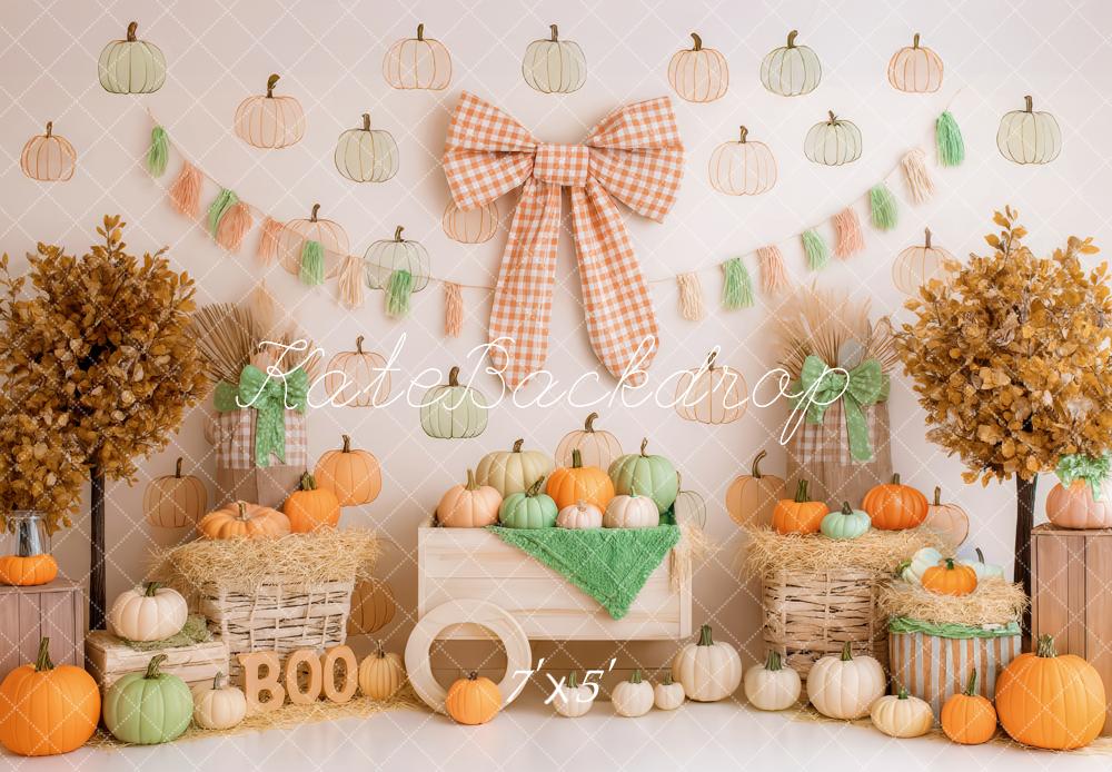 Kate Fall Pumpkins Hay Baskets Bow Backdrop Designed by Patty Roberts