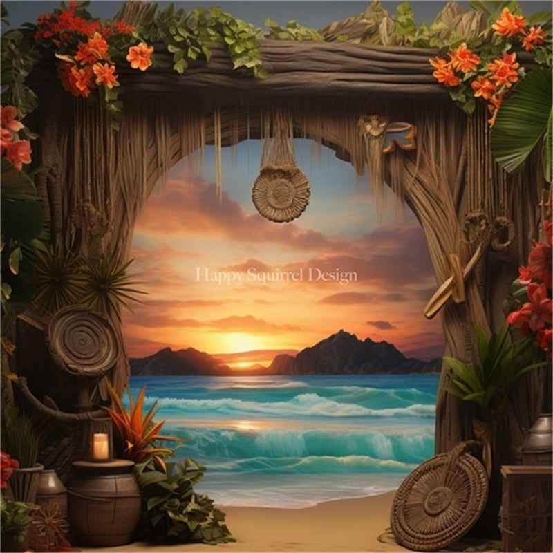 Kate Tropical Beach Sunset Backdrop Designed by Happy Squirrel Design - Kate Backdrop AU