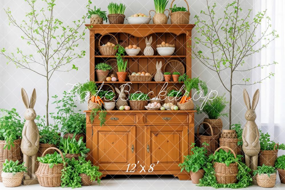 Kate Easter Bunny Cabinet Eggs Greenery Backdrop Designed by Patty Roberts