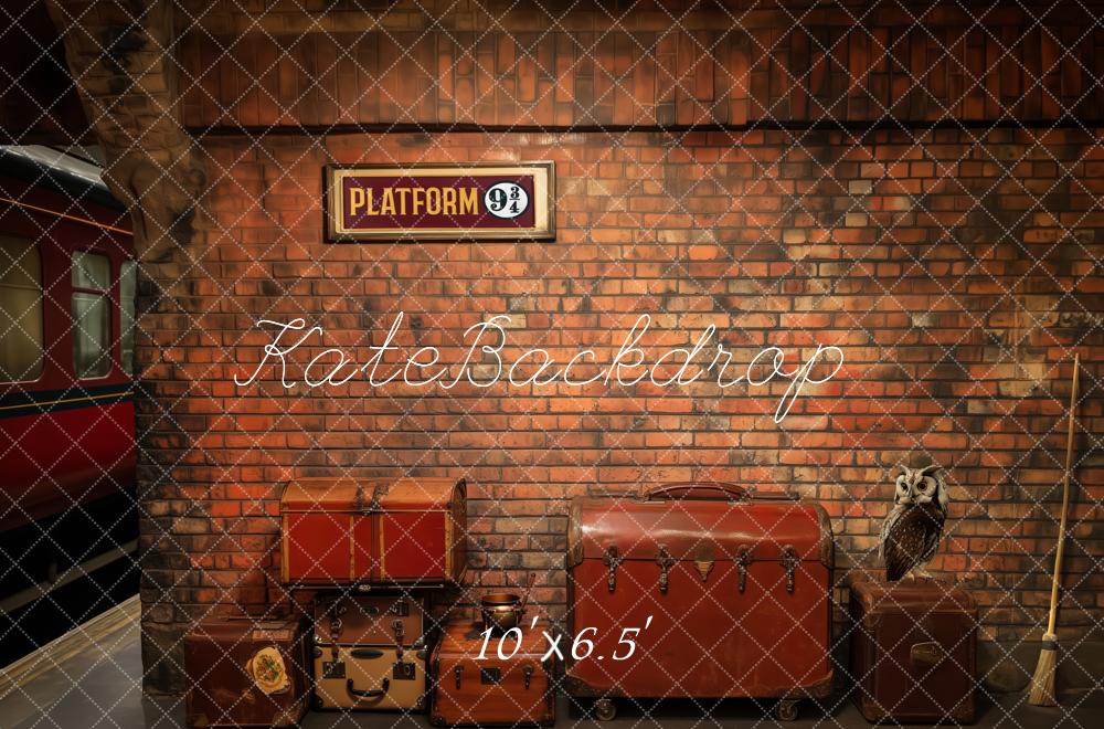 Kate Train Station Backdrop Brick Wall Platform Luggage Designed by Patty Roberts - Kate Backdrop AU
