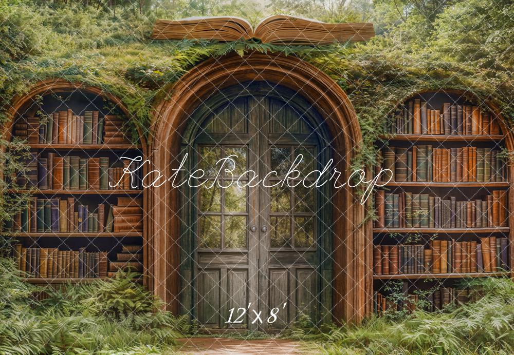 Kate Bookshelves Forest Archway Fleece Backdrop Designed by Emetselch - Kate Backdrop AU