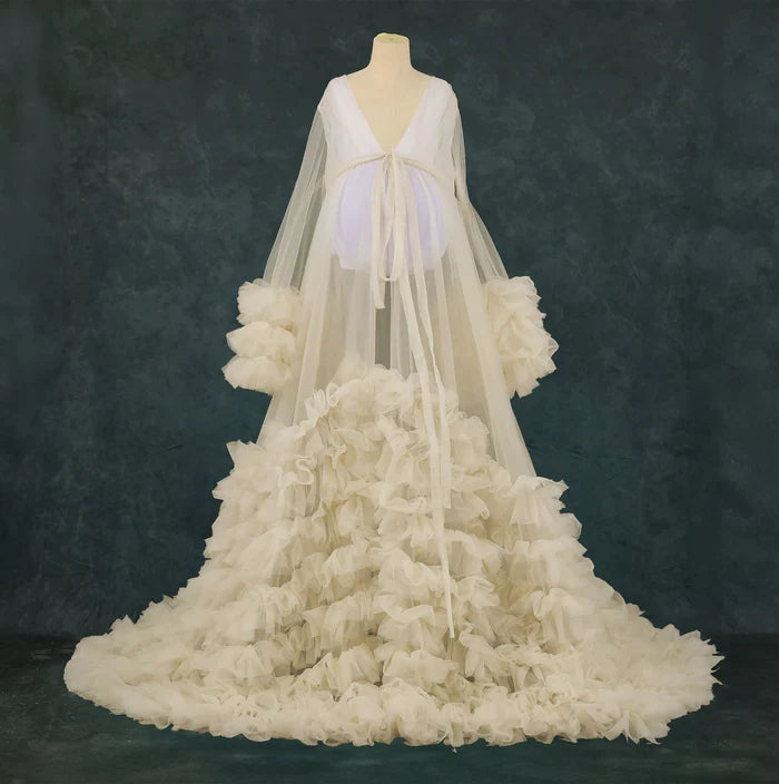 Kate Mesh V-neck Trailing Mid Sleeve Maternity Photoshoot Dress - Kate Backdrop AU