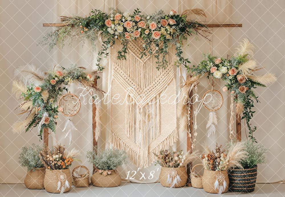 Kate Boho Spring Flower Macrame Fleece Backdrop Designed by Emetselch