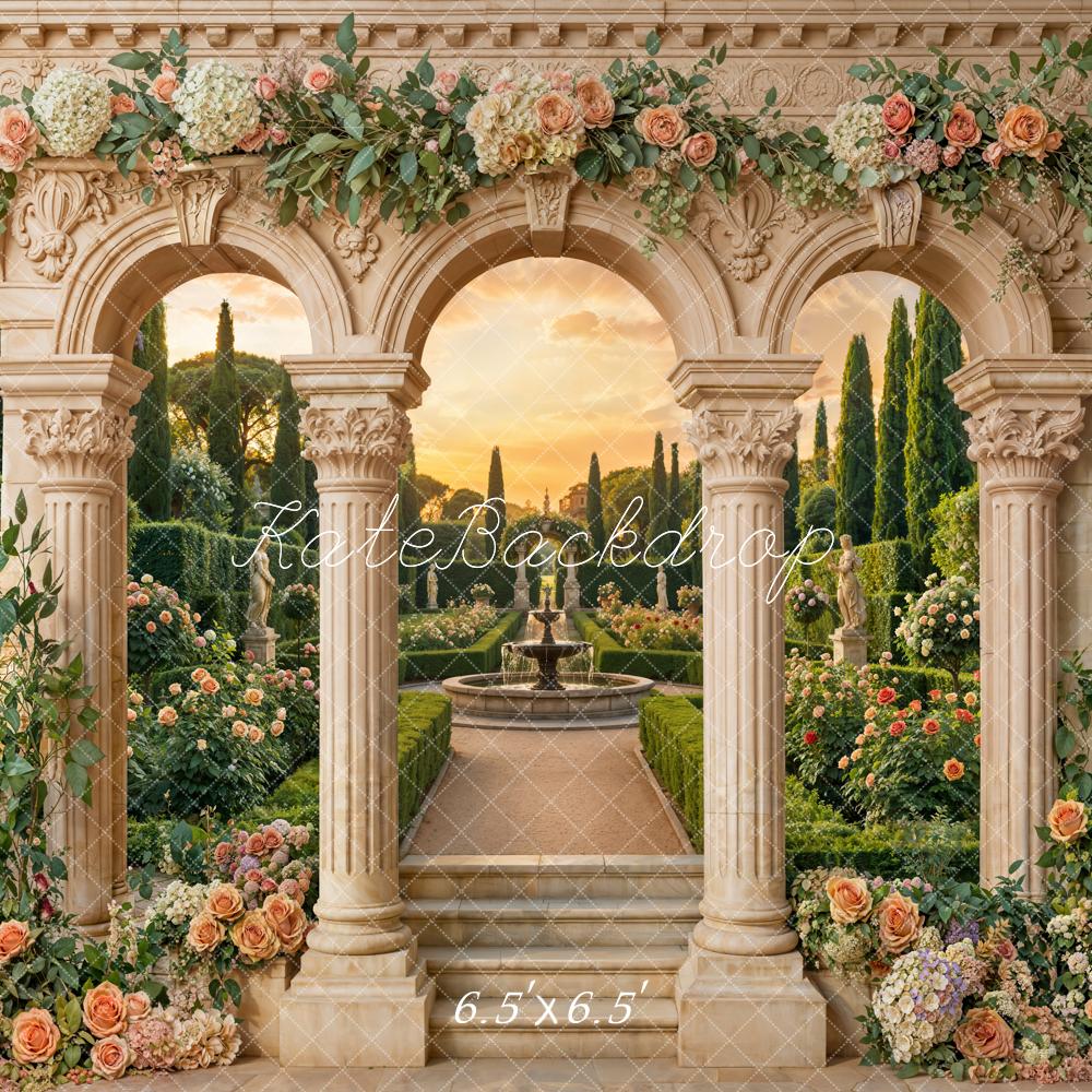 Kate Spring Garden Arch Columns Flowers Fountain Backdrop Designed by Emetselch