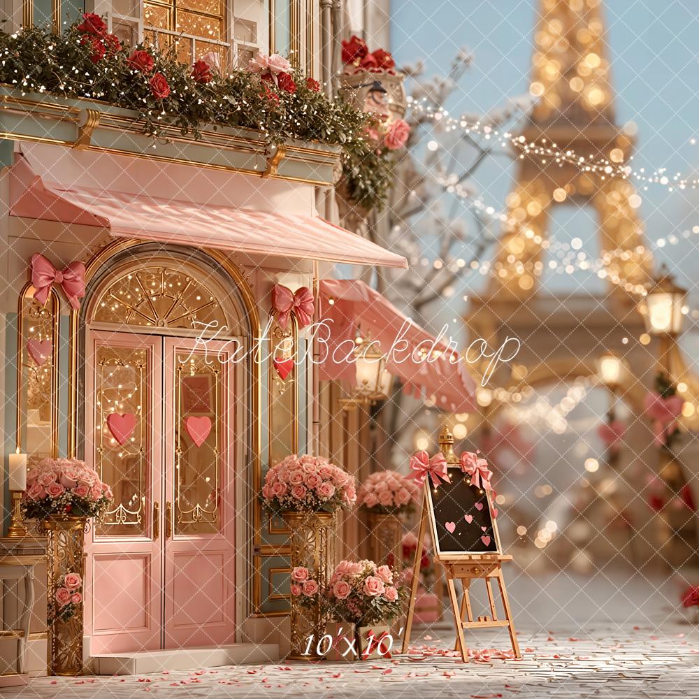 Kate Paris Cafe Tower Pink Flowers Backdrop Designed by Emetselch