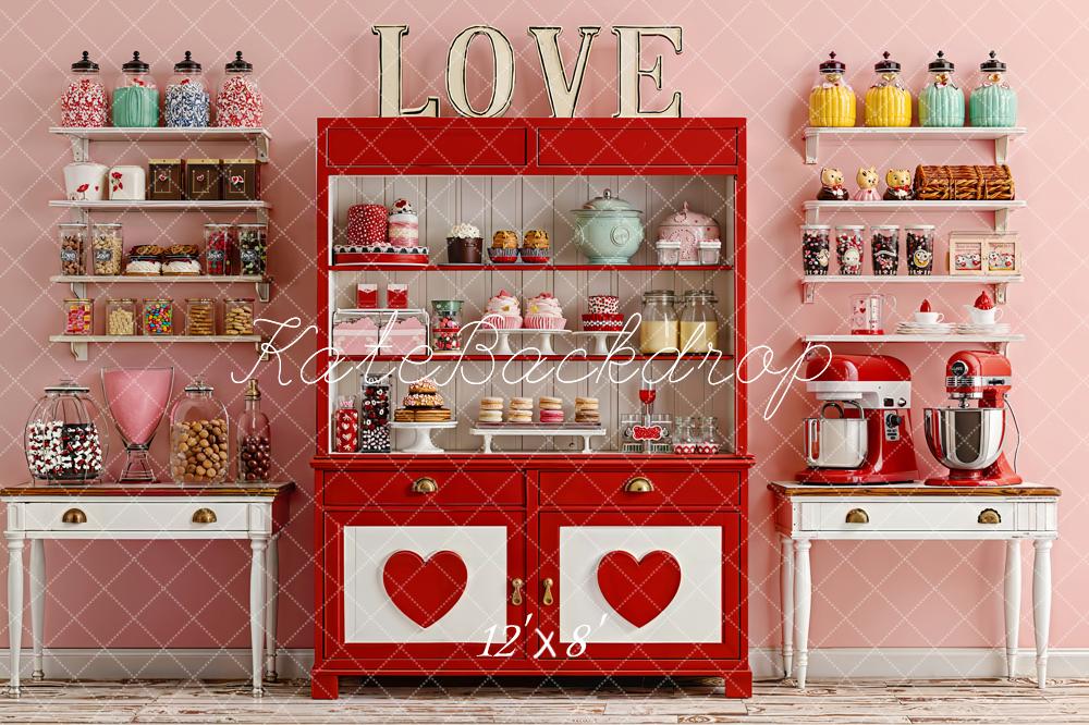 Kate Love Red Cabinet Dessert Kitchen Fleece Backdrop Designed by Emetselch
