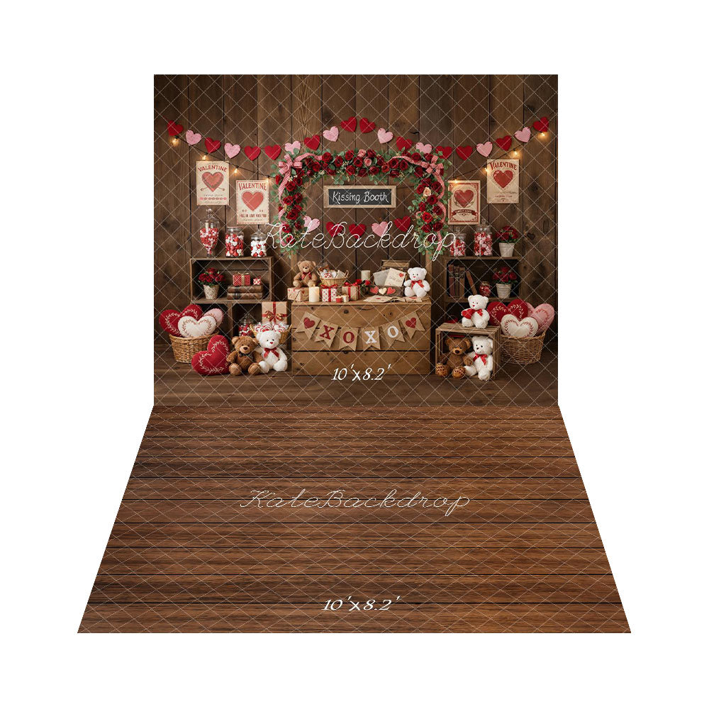 Kate Valentine Kissing Booth Backdrop+Wood Floor Backdrop for Photography