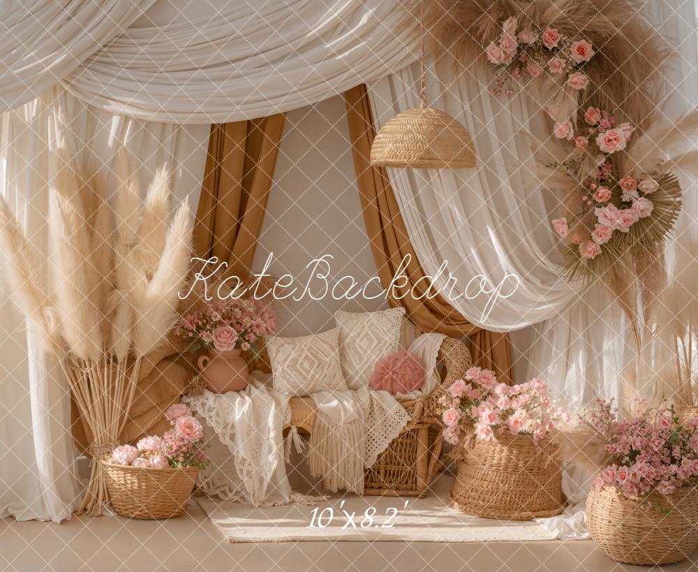 Kate Boho Pampas Grass Flowers Backdrop Designed by Emetselch