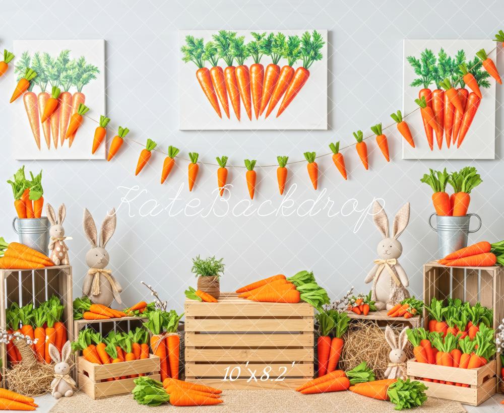 Kate Easter Bunny Carrots Wooden Crates Fleece Backdrop Designed by Patty Roberts