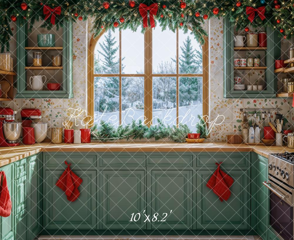 Kate Christmas Kitchen Window Garland Backdrop Designed by Emetselch - Kate Backdrop AU