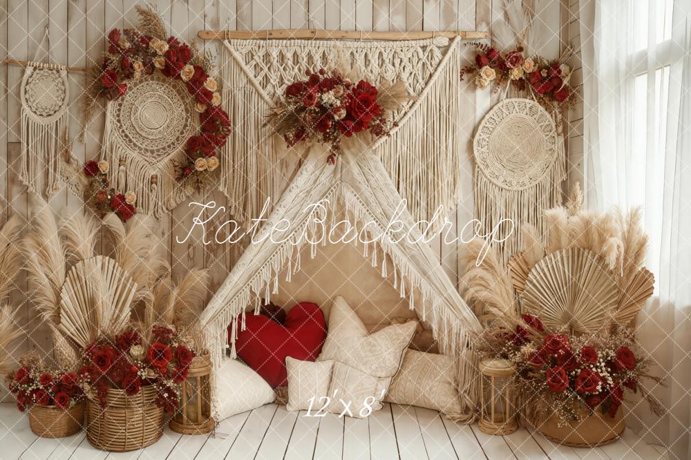 Kate Boho Pampas Grass Valentine Backdrop Designed by Emetselch