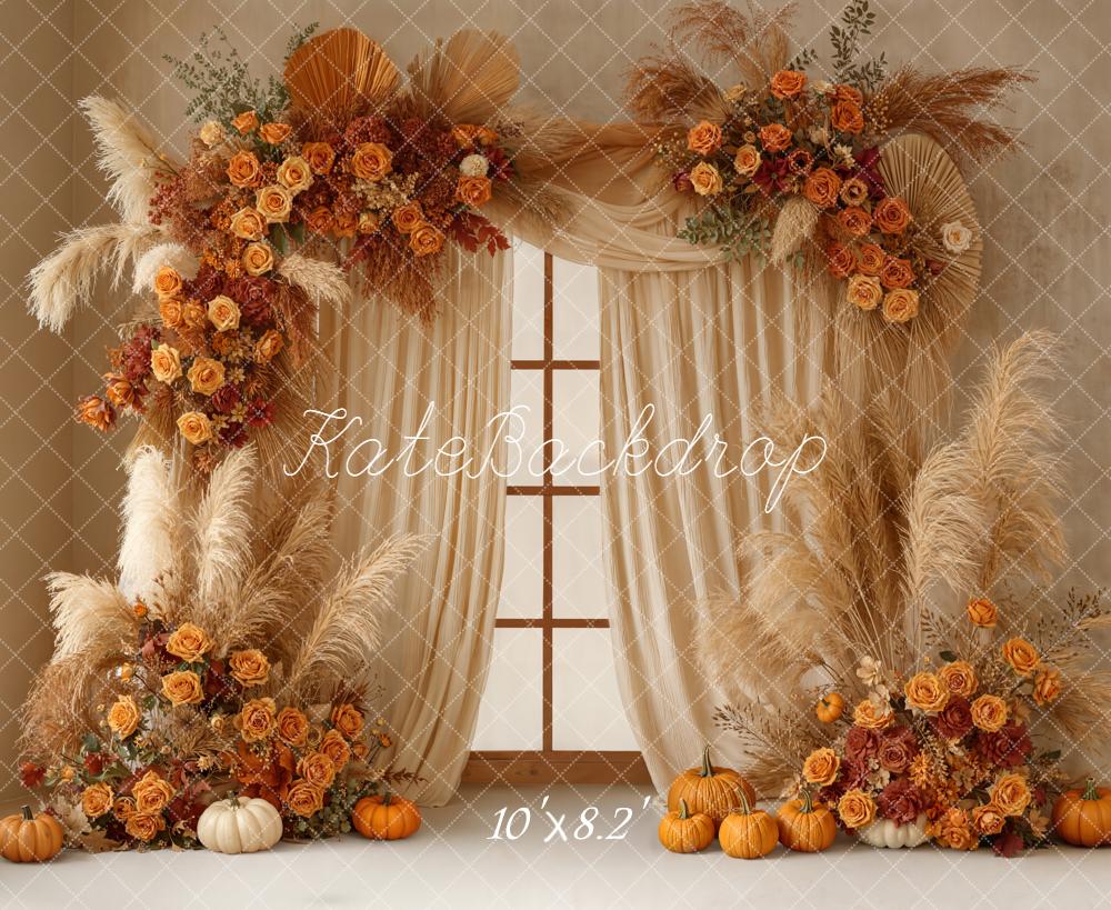 Kate Autumn Flower Arch Pampas Pumpkins Backdrop Designed by Emetselch