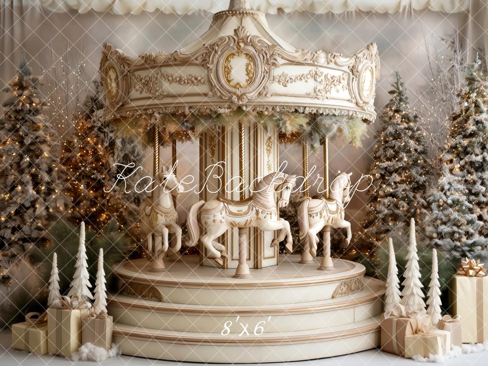 Kate Carousel Christmas Trees Vintage Backdrop Designed by Patty Roberts - Kate Backdrop AU