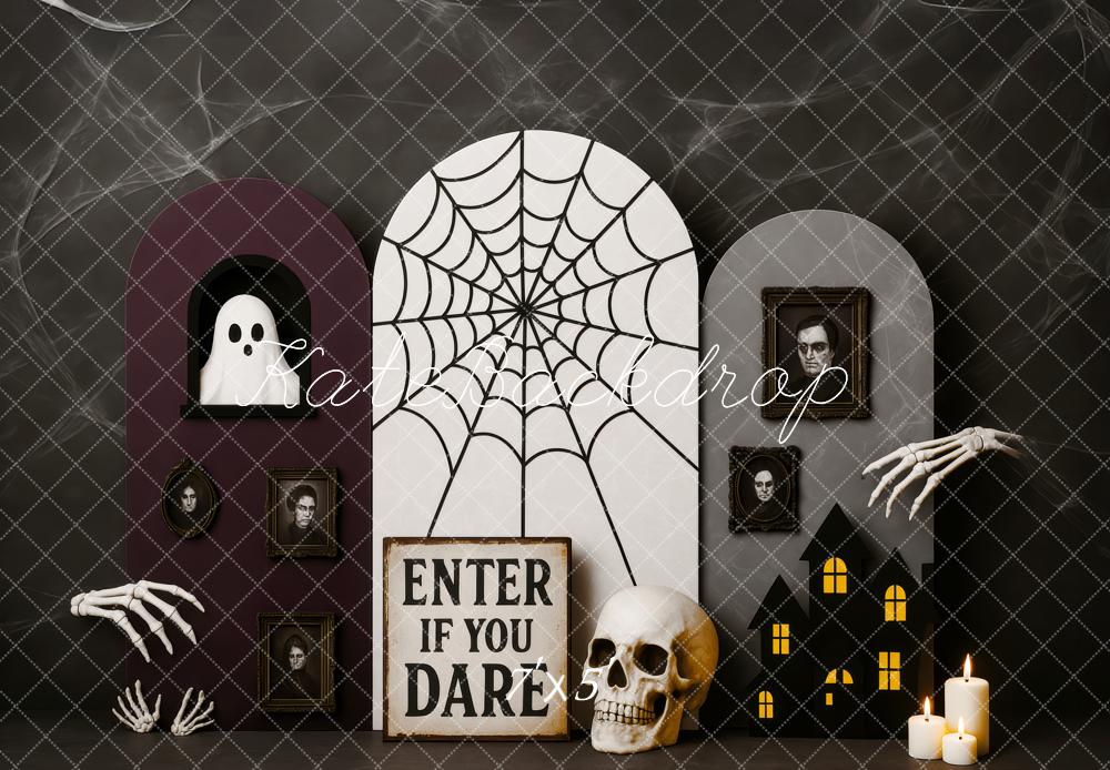 Kate Dark Halloween Spiderweb Skull Backdrop Designed by Patty Roberts - Kate Backdrop AU
