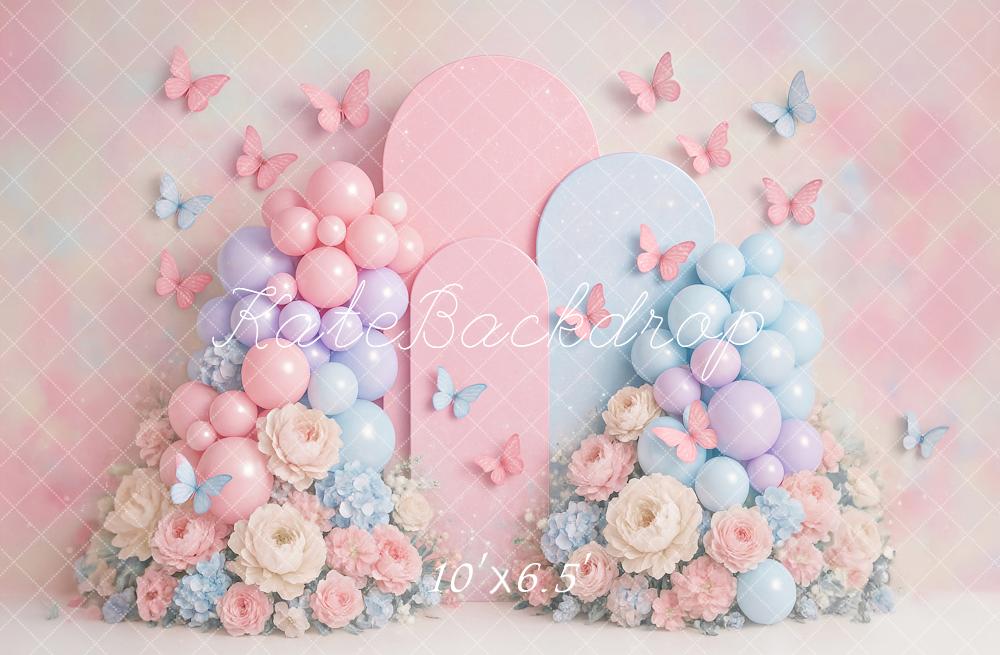 Kate Pink Balloons Spring Butterflies Backdrop Designed by Ashley Paul - Kate Backdrop AU