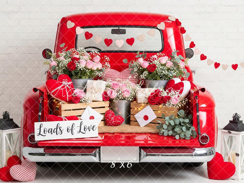 Kate Truck Flowers Hearts Valentines Fleece Backdrop Designed by Patty Roberts