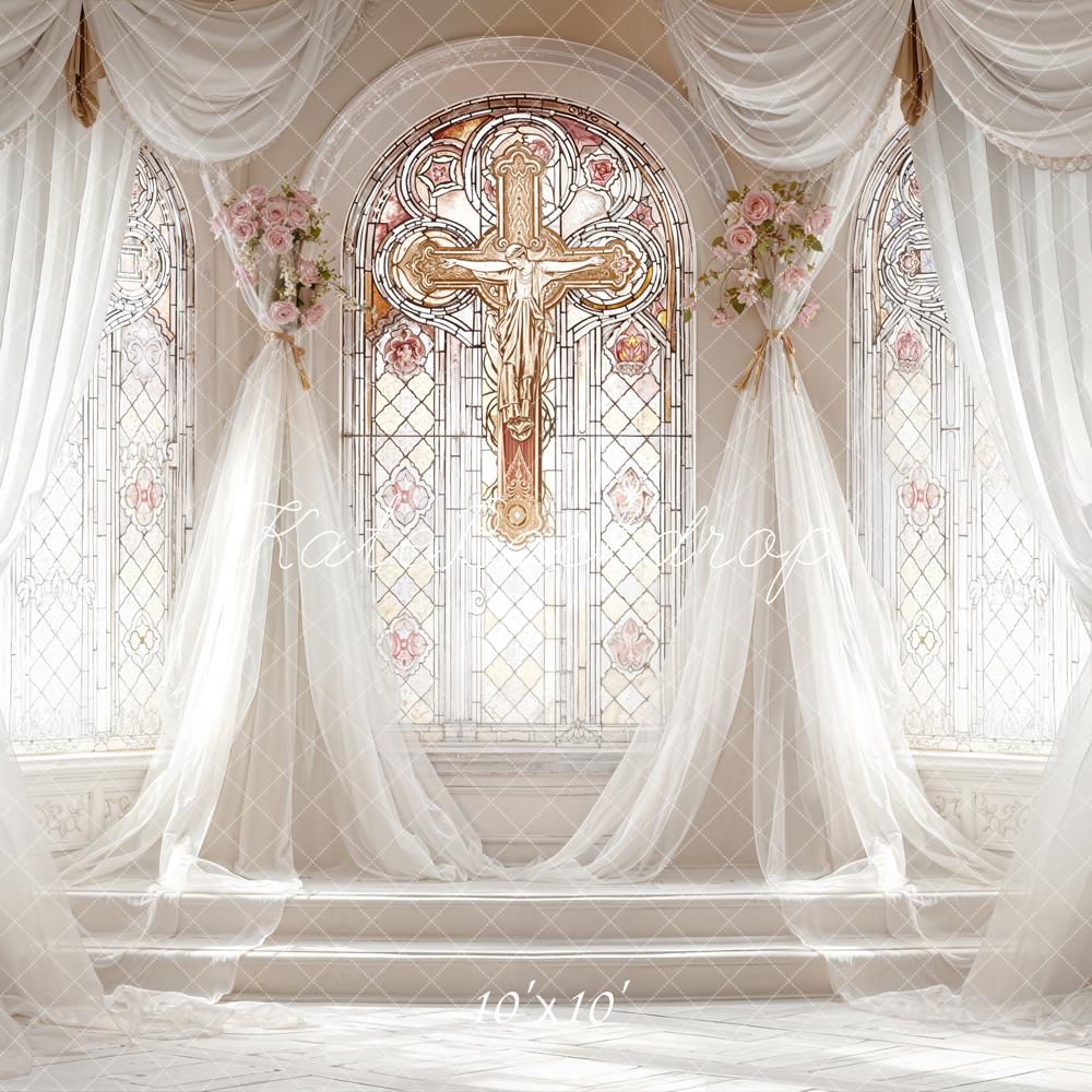 Kate Wedding Cross Stained Glass Drapes Backdrop Designed by Emetselch