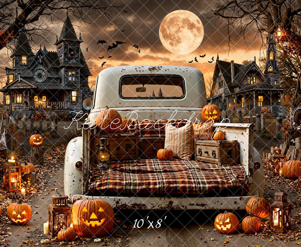 Kate Halloween Truck Haunted House Fleece Backdrop Designed by Emetselch - Kate Backdrop AU