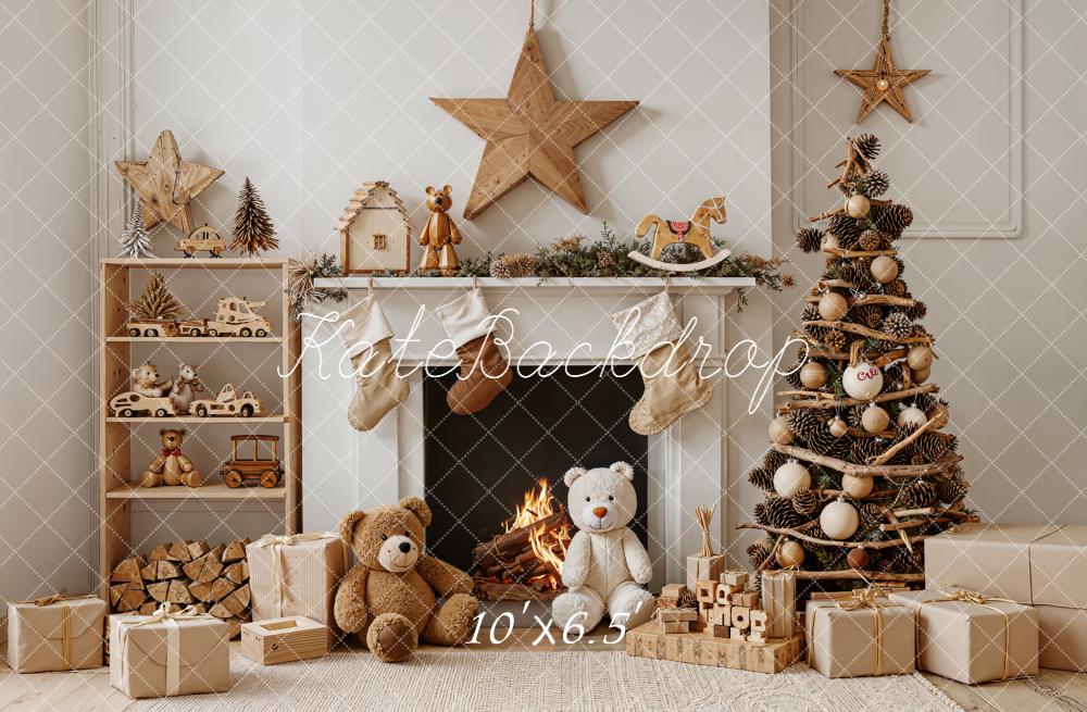 Kate Christmas Fireplace Teddy Bears Backdrop Designed by Emetselch
