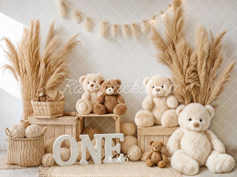Kate Cake Smash Teddy Bears ONE Pampas Grass Backdrop Designed by Emetselch