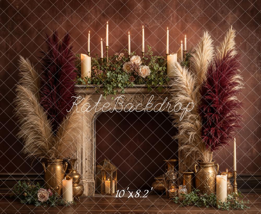 Kate Mantel Candles Pampas Grass Fleece Backdrop Designed by Emetselch