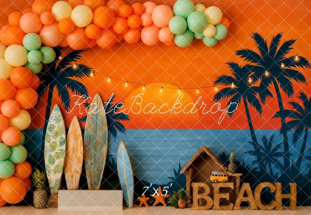 Kate Beach Surfboards Palm Trees Orange Sunset Backdrop Designed by Patty Roberts