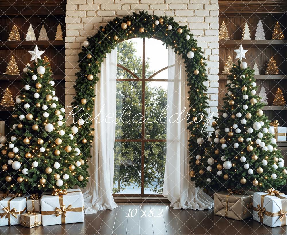 Kate Christmas Tree Arch Window Brick Backdrop Designed by Mini MakeBelieve