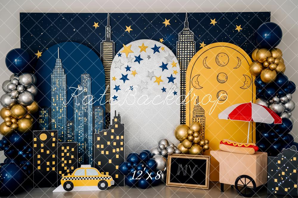 Kate New York City Night Stars Moon Taxi Backdrop Designed by Patty Roberts - Kate Backdrop AU