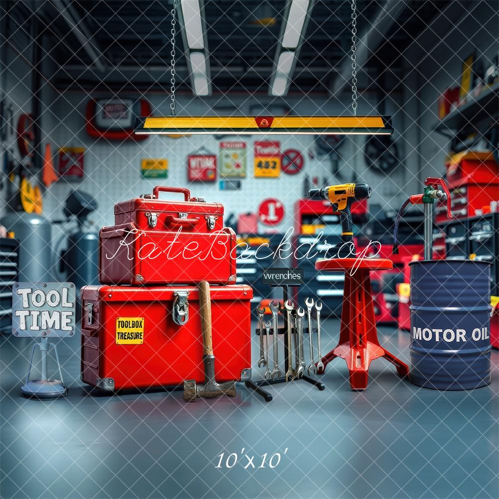 Kate Garage Red Toolbox Workshop Backdrop Designed by Laura Bybee - Kate Backdrop AU