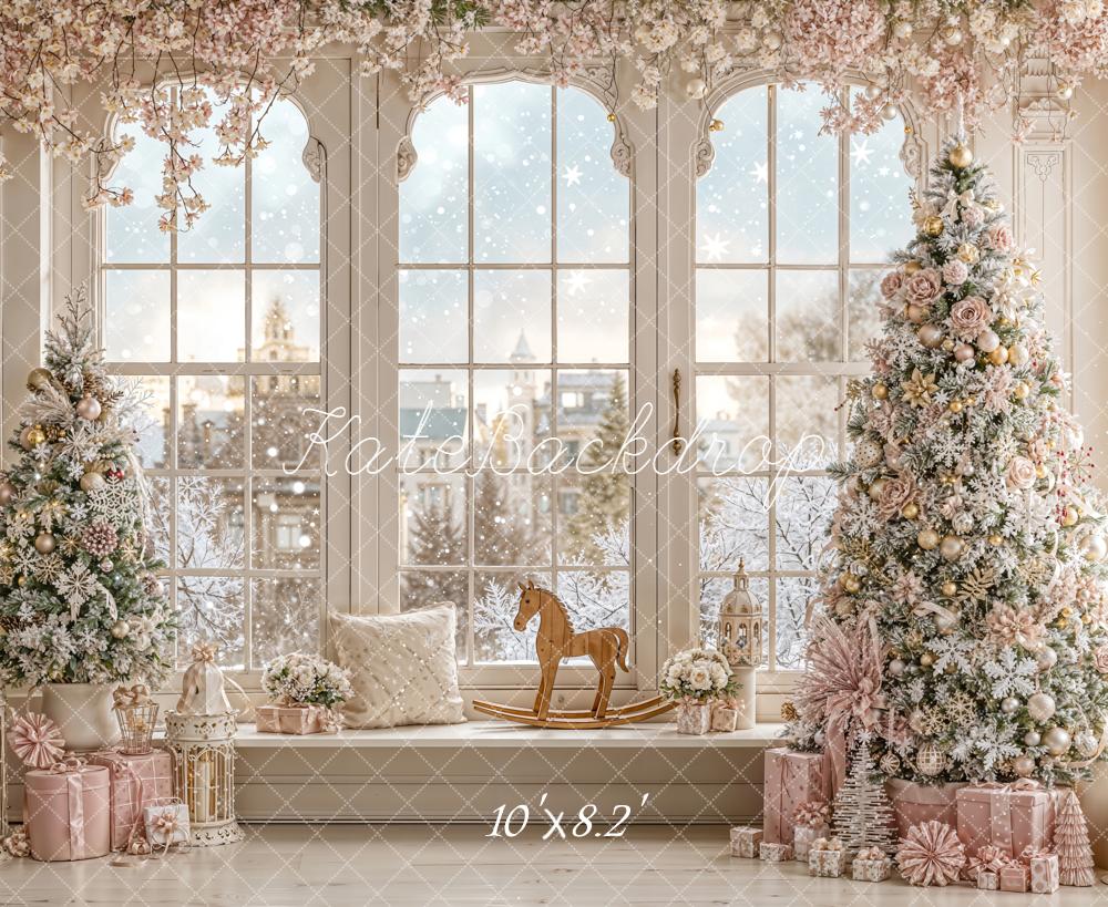 Kate Christmas Snowy Trees Window Backdrop Designed by Emetselch - Kate Backdrop AU