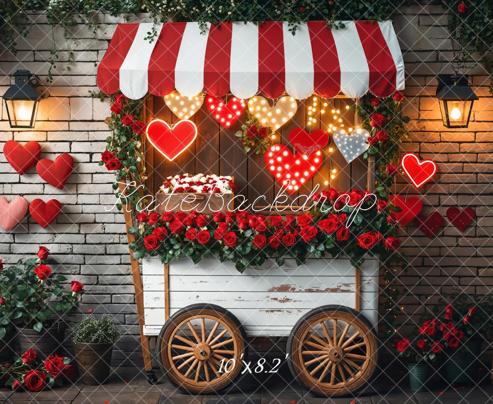 Kate Valentine Flower Cart Red Hearts Backdrop Designed by Emetselch