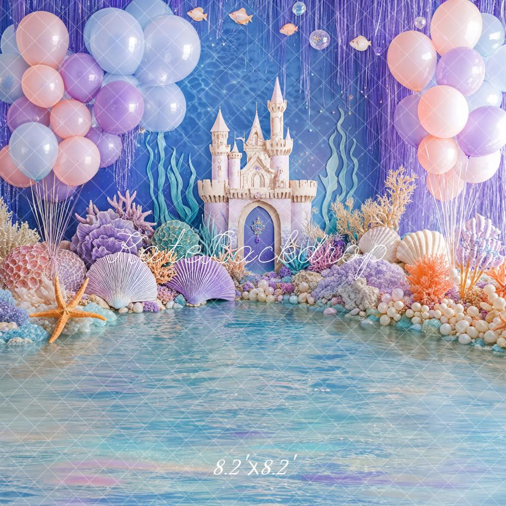 Kate Mermaid Castle Balloons Coral Sea Backdrop Designed by Emetselch - Kate Backdrop AU