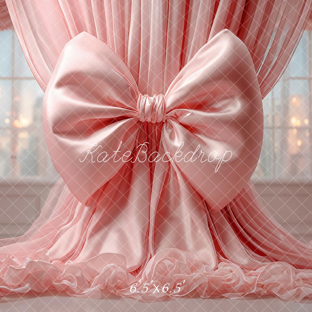 Kate Pink Sheer Curtains Satin Bow Backdrop Designed by Emetselch