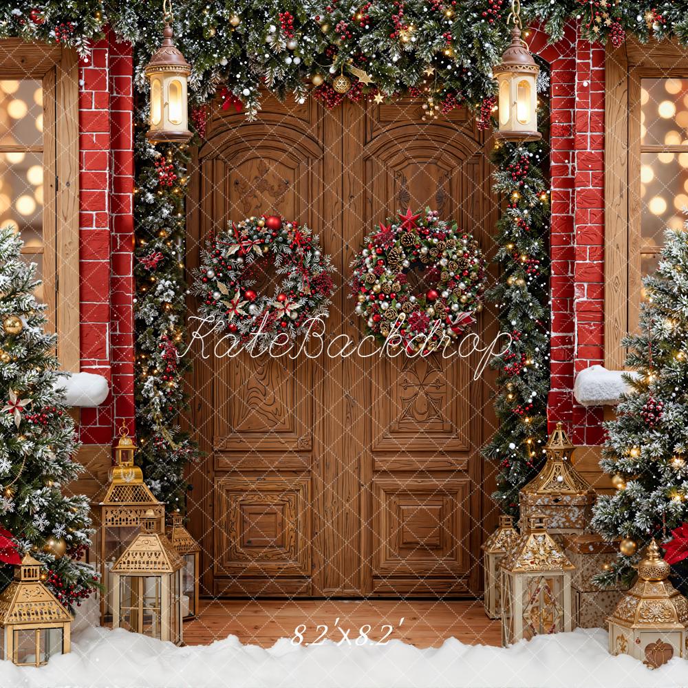 Kate Christmas Door Wreath Snow Backdrop Designed by Emetselch - Kate Backdrop AU