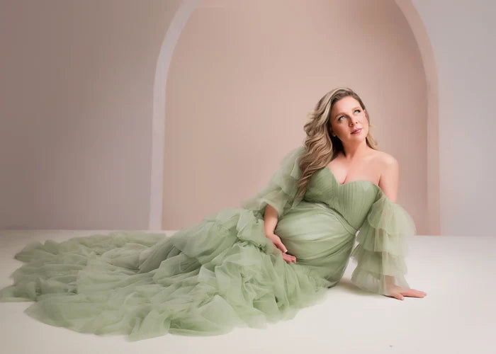 Kate One Shoulder Mesh Mint Green Maternity Photoshoot Dress - Kate Backdrop AU