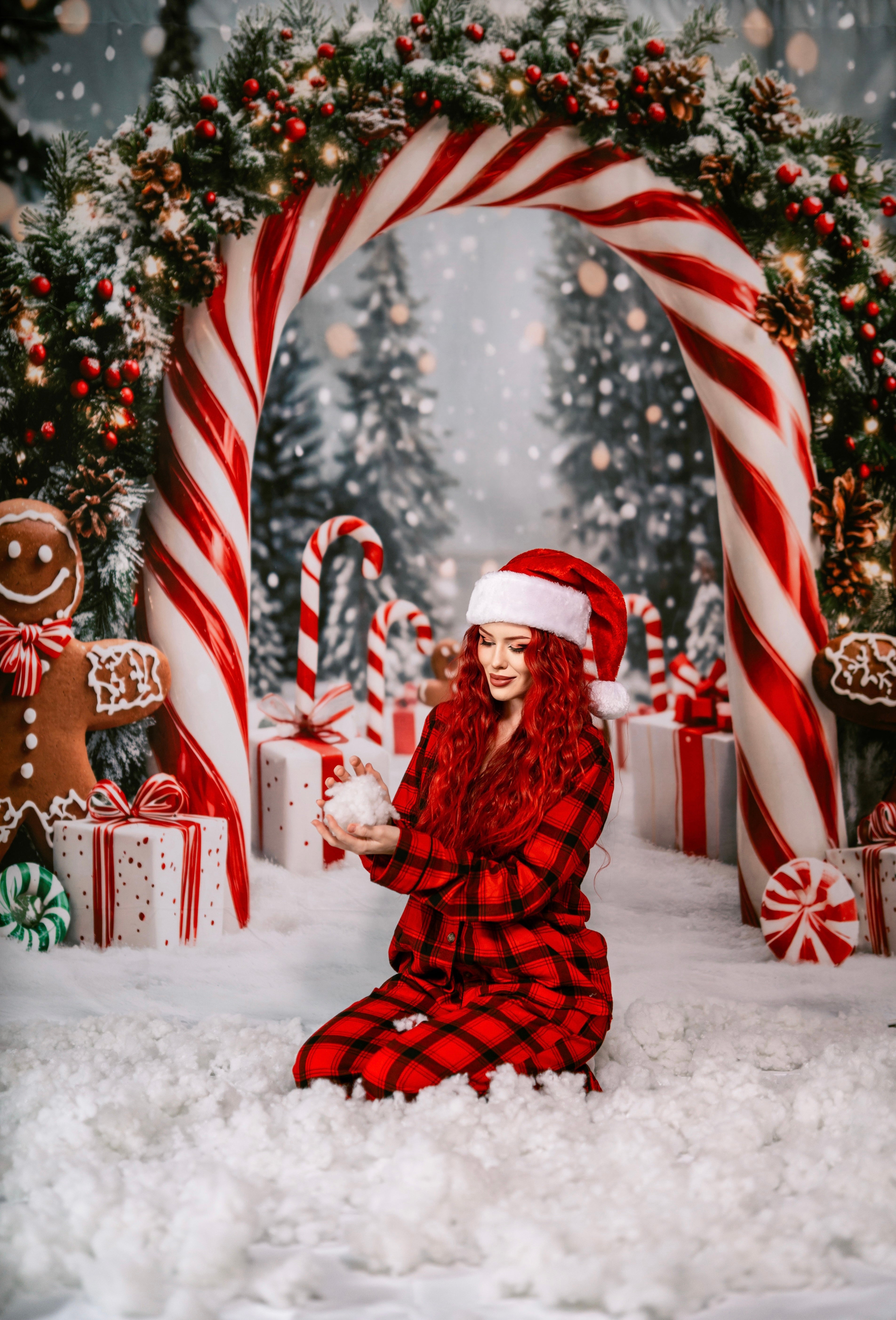 Kate Candy Christmas Gingerbread Backdrop+White Snow Floor Backdrop