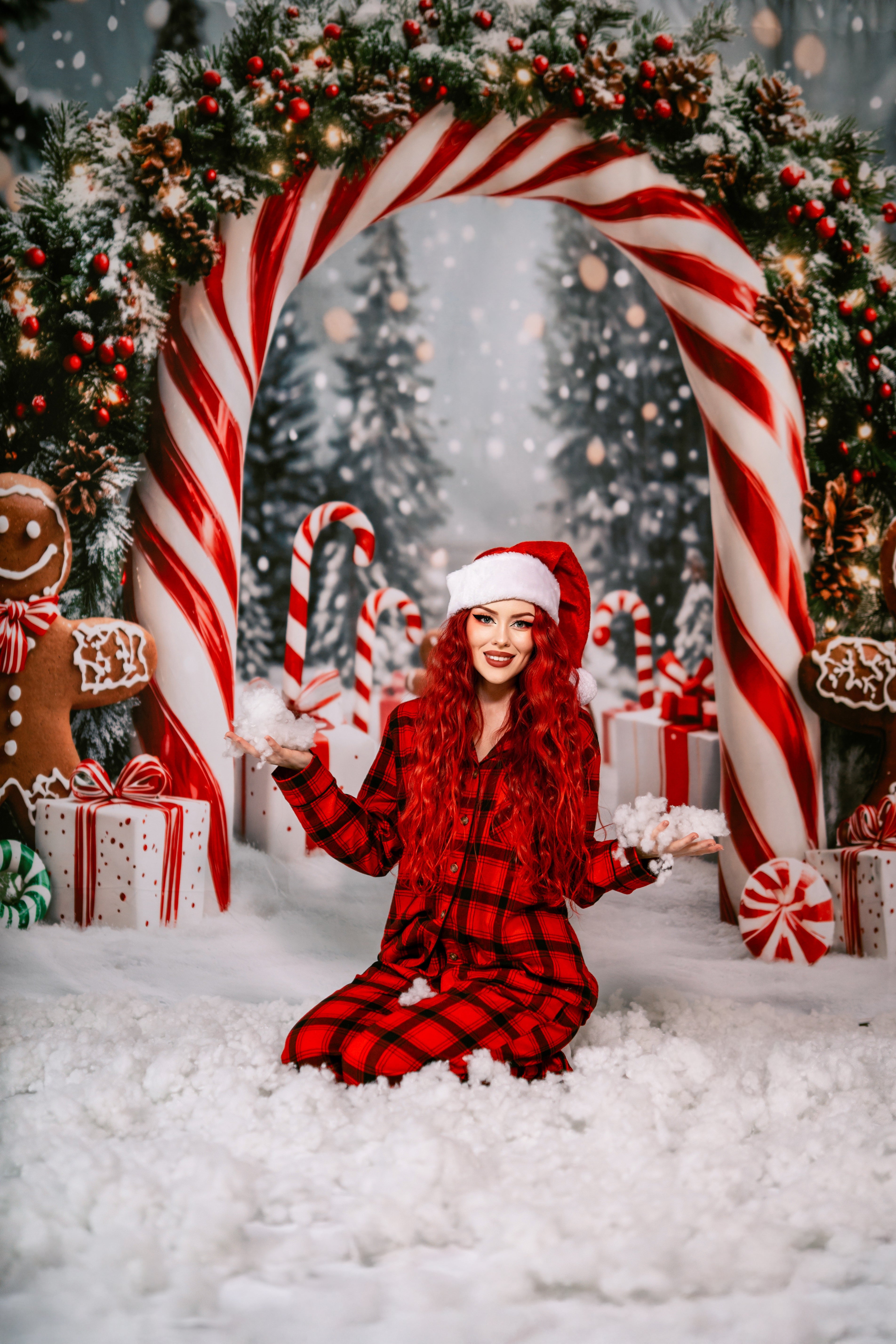Kate Candy Christmas Gingerbread Backdrop+White Snow Floor Backdrop