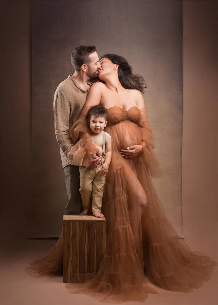 Kate Light Brown Sexy Tulle Maternity Photoshoot Dress - Kate Backdrop AU