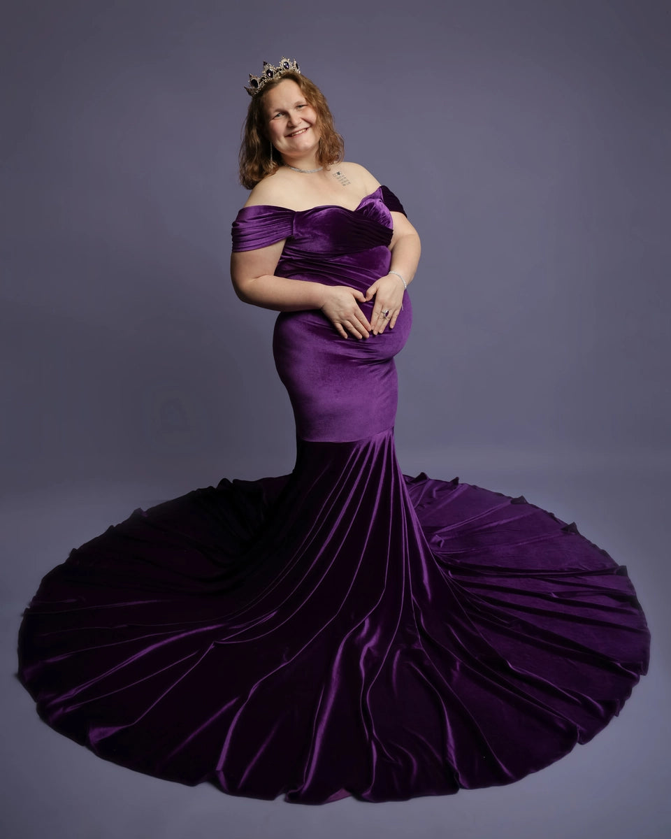 Kate Velvet V-neck Tailed Maternity Photoshoot Dress - Kate Backdrop AU
