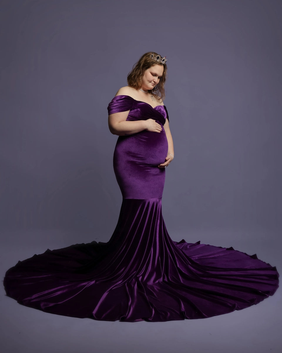 Kate Velvet V-neck Tailed Maternity Photoshoot Dress - Kate Backdrop AU