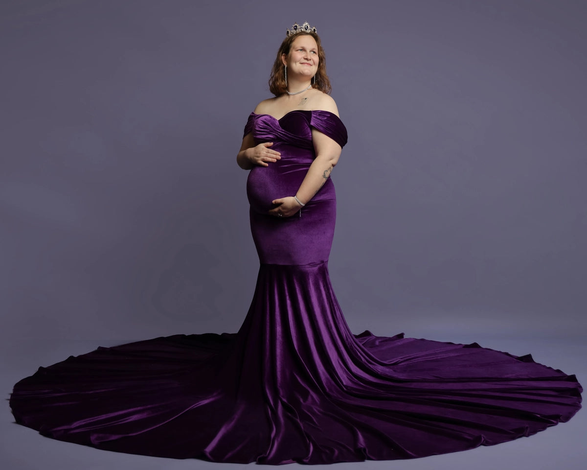 Kate Velvet V-neck Tailed Maternity Photoshoot Dress - Kate Backdrop AU
