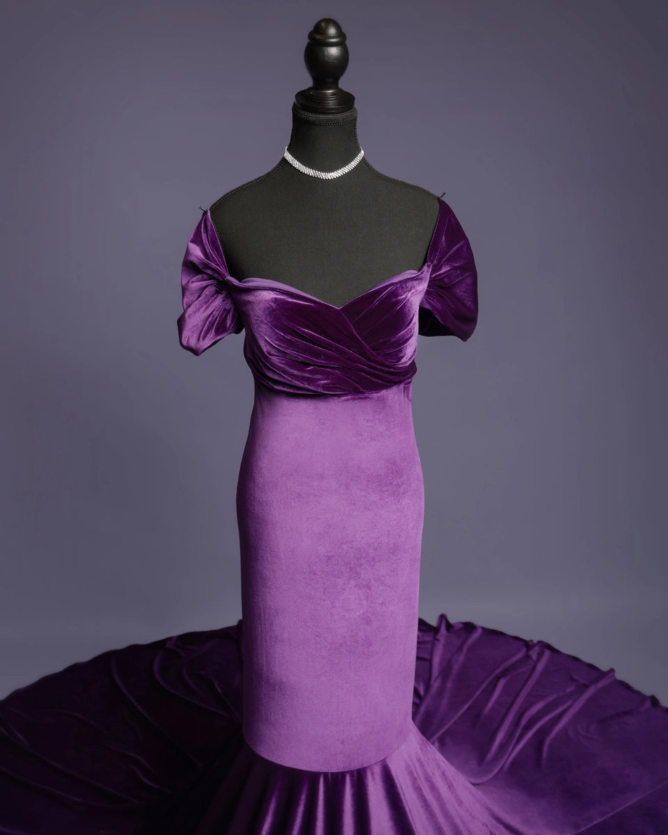 Kate Velvet V-neck Tailed Maternity Photoshoot Dress - Kate Backdrop AU