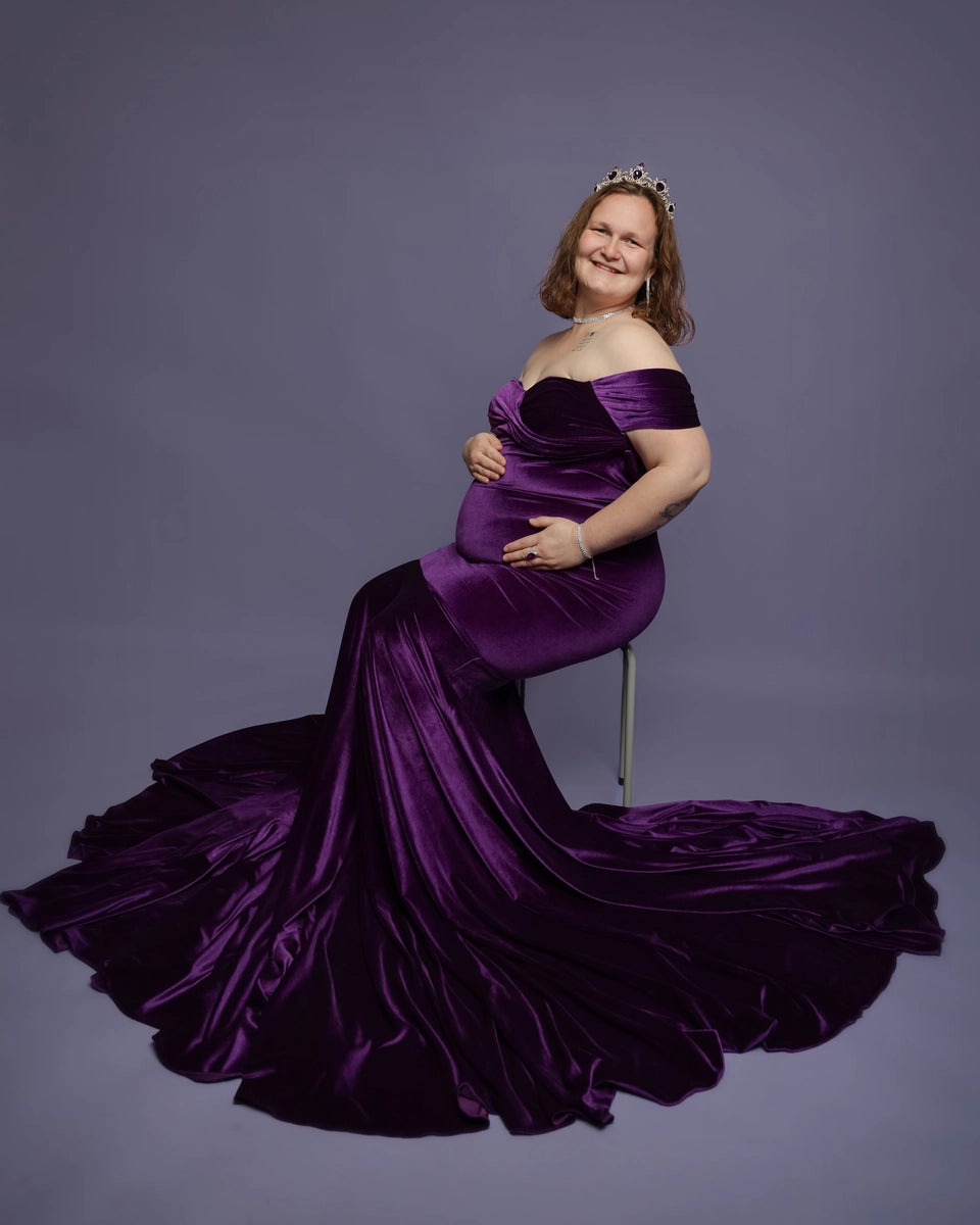 Kate Velvet V-neck Tailed Maternity Photoshoot Dress - Kate Backdrop AU