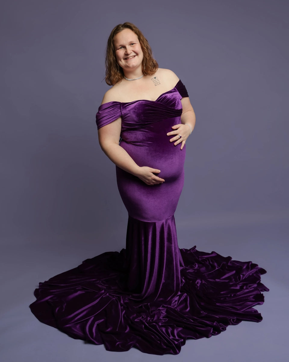 Kate Velvet V-neck Tailed Maternity Photoshoot Dress - Kate Backdrop AU
