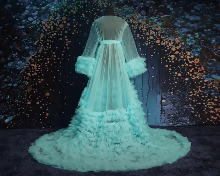 Kate Mesh V-neck Trailing Mid Sleeve Maternity Photoshoot Dress - Kate Backdrop AU