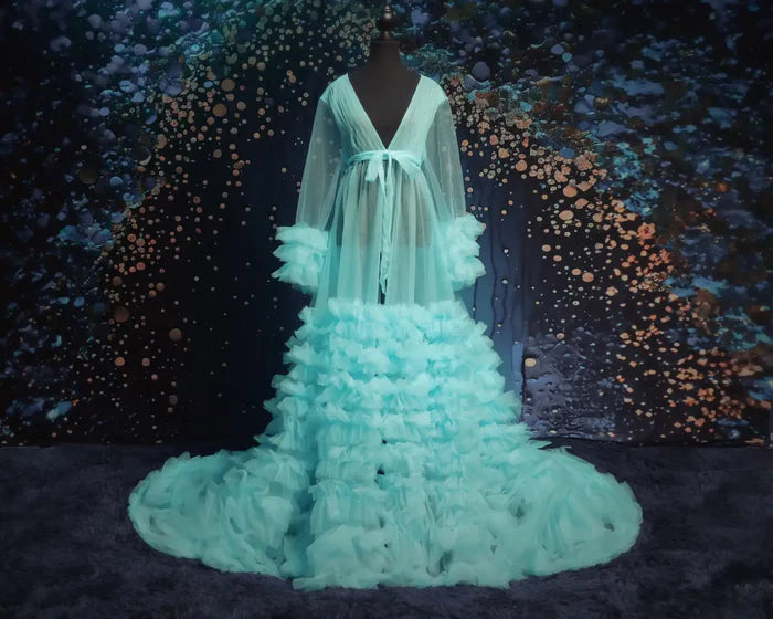 Kate Mesh V-neck Trailing Mid Sleeve Maternity Photoshoot Dress - Kate Backdrop AU