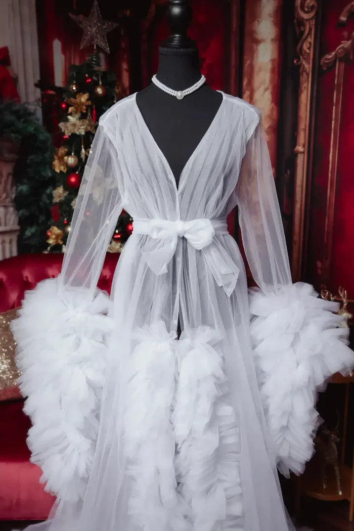 Kate Bell Sleeve Sheer Super Soft Ruffled Maternity Photoshoot Dress - Kate Backdrop AU