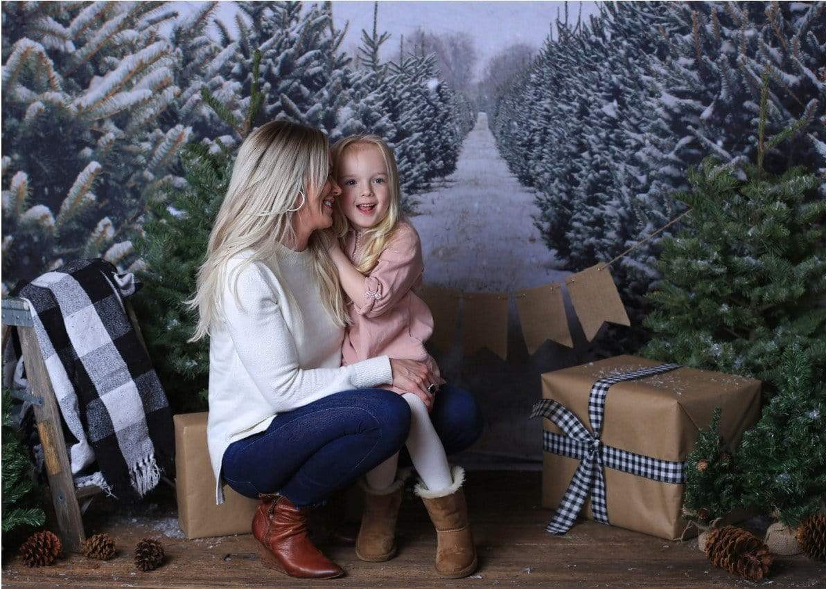 Kate Christmas Pines Tree Farm Path Backdrop for Photography - Kate Backdrop AU